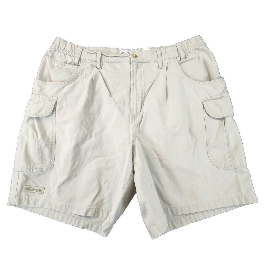 Columbia Cargo Shorts Beige Mens 38‎ Pleated Elastic Waist Hiking Outdoor AM4120
